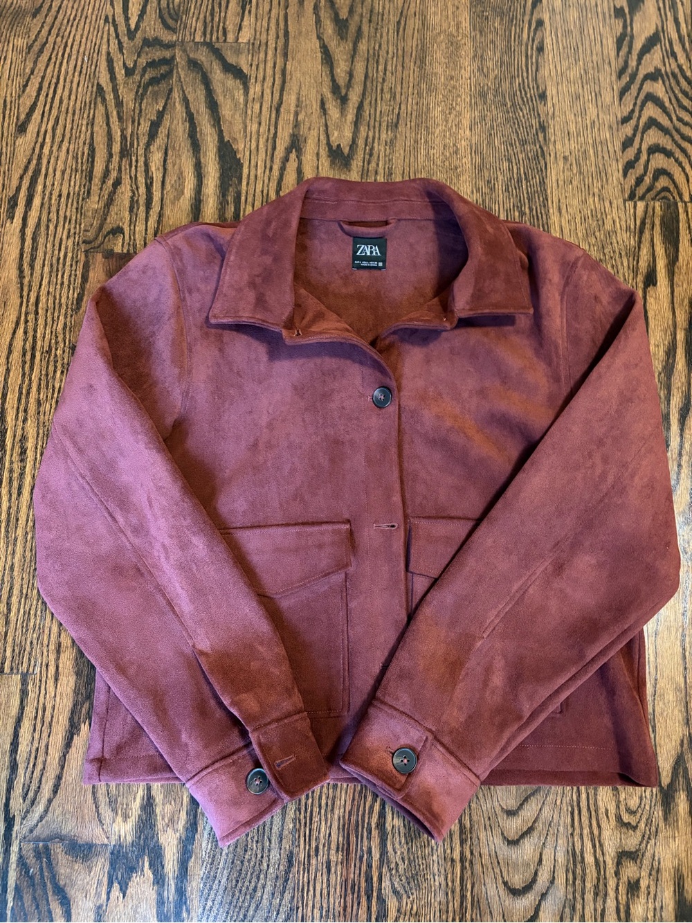 ZARA Women's Burgundy Suede Imitation Jacket in size L